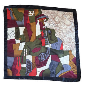 Vintage Picasso Style Scarf 34x34” Artsy heritage Satin Silk Feel